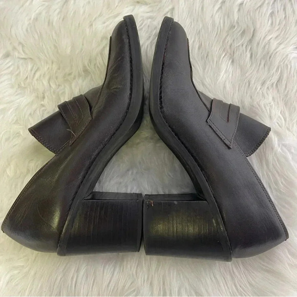 Steve Madden Brown Leather Penny Loafer Heel Shoes y2k Size 8.5 - Picture 7 of 9